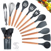 11PCS Wooden Handle Silica Gel Kitchenware Non-stick Pan Shovel Spoon