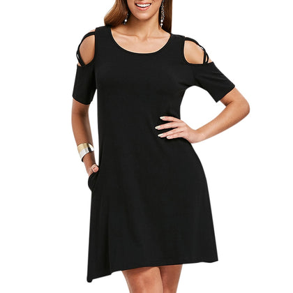 Criss Cross Sleeve Round Neck Shift Dress