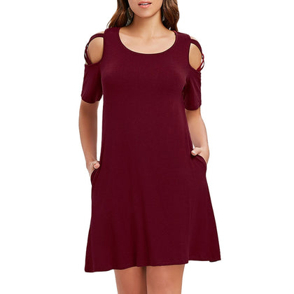 Criss Cross Sleeve Round Neck Shift Dress