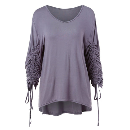 Long Sleeve Asymmetrical T-shirt with Drawstring