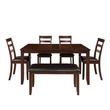 6pc Dining Set with 4 Ladder Chairs and Bench, Espresso