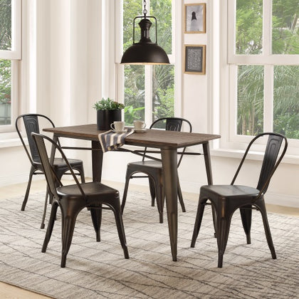 5-Piece Metal Dining Set with Solid Wood