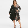 Plus Size Mesh Insert Floral Print Handkerchief Dress