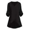 High Low Buttoned Sleeve Tabs V Neck Plus Size Blouse