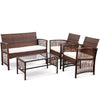 4 PC Hollow Stripe Rattan Patio Furniture Set with Tempered Glass Table Top