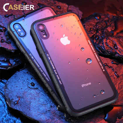 CASEIER Tempered Glass Phone Case For iPhone 7 8 6 6S Plus X Case Protective Glass Cases For iPhone X XS MAX XR Covers Fundas