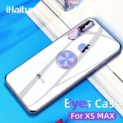 iHaitun Luxury Eyes Case For iPhone XS MAX XR Cases Ring Holder Lens Protector Transparent Back Cover For iPhone X 10 7 8 Phone