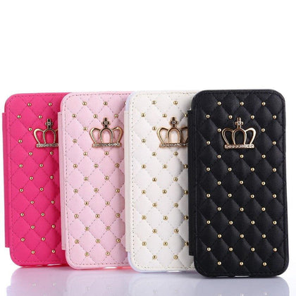 Leather Wallet Card Flip Cover For iPhone 6 6S 7 8 Plus Luxury Crown flash drill Phone Case For iPhone X XS MAX XR shell coque