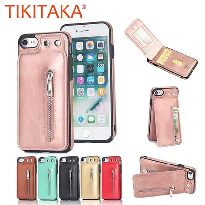 Case Leather For iPhone X XS MAX 8 7 Plus Zipper Handbag Wallet Phone Cases For iPhon 6S 6 Plus Bag Ring Hard PC Back Cover