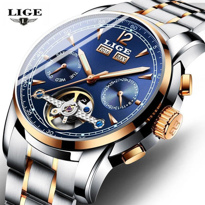 Relojes LIGE Male Automatic mechanical Sport Watch Men Luxury Brand Casual Watches Men's Wristwatch army Clock relogio masculino