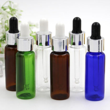 5pcs/lot 10ml 15ml 20ml Empty PET Aluminum Dropper Oil Essential Bottle In Refillable Drop Liquid Pipette Bottles Wholesale