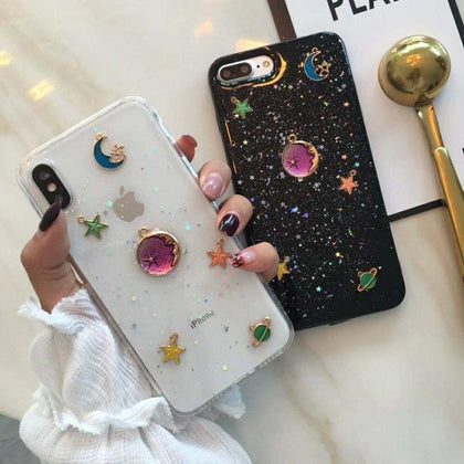 JCOVRNI Three-dimensional metallic stars moon shining shell for iphone XR XS 6 6plus7 7plus 8 8plus soft silicone back cover