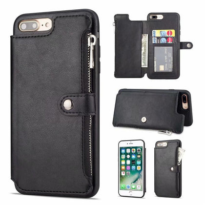 PU Leather Zipper Case For iPhone 8 Plus 7 6 s Plus X(10) Wallet Flip Stand Cover For iPhone 7 Plus XS Max XR Phone Cases EEMIA