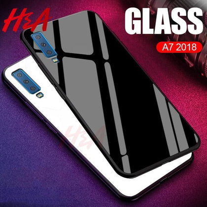 H&A Luxury Glass Phone Case For Samsung Galaxy J4 J6 J8 Plus 2018 Soft Silicone Cover Case For Galaxy A6 A7 A8 2018 Phone Case 