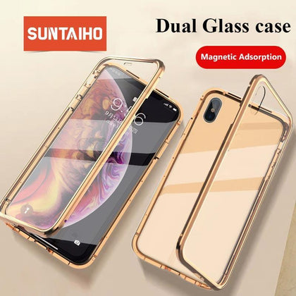 Suntaiho Magnetic Case for iPhone XS Max case XR Dual Tempered Glass Magnet Adsorption Case for iPhone 7 Plus glass Cover bumper