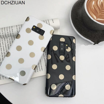 DCHZIUAN Fashion Gold Polka Dots Phone Case For Samsung Galaxy S8 S9 Plus Note 8 9 Case Soft Silicone Black White Cover Fundas 