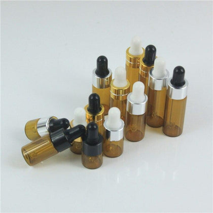 10pcs/lot 1ml 2ml 3ml 5ml Portable Amber Aromatherapy Esstenial Oil Bottle with Glass Eye Dropper Mini Empty Dropper Bottle