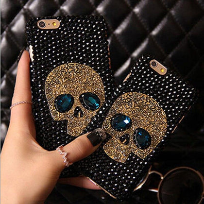 Diamond Bling Rhinestone Skull With Blue Eye Cover Fashion Phone Cases For iPhone 5 5s 6 6S 7 8 Plus Samsung S8 S7 S6 Edge Case