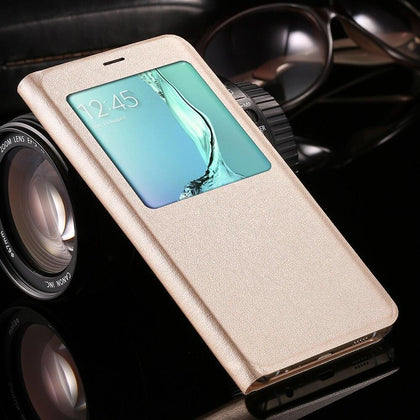 YKSPACE High Quality PU Leather Flip Case For Samsung Galaxy S6 S7 Edge S8 S9 Plus Note 8 9 Phone Cover Windows Clear View