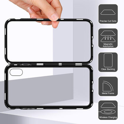 Magnetic Adsorption Flip Case for iPhone XR XS Max Tempered Glass Hard PC Cover Shell Fantastic Transparent Plating PC