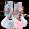 Luxury Diamond Protection Cute Hair Ball Lanyard Bracket Soft Case For Iphone 7 X Xr Xs Max 8 6S Plus For Samsung S10 S8 S9 Note